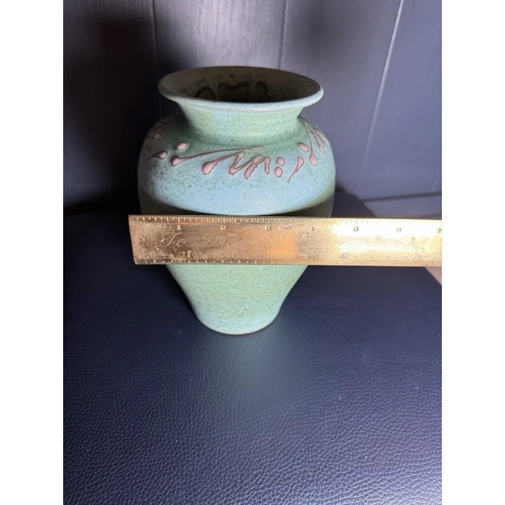 Signed Hodaka Studio Pottery Vase, ’93 – Turquoise & Celadon Stoneware Pottery